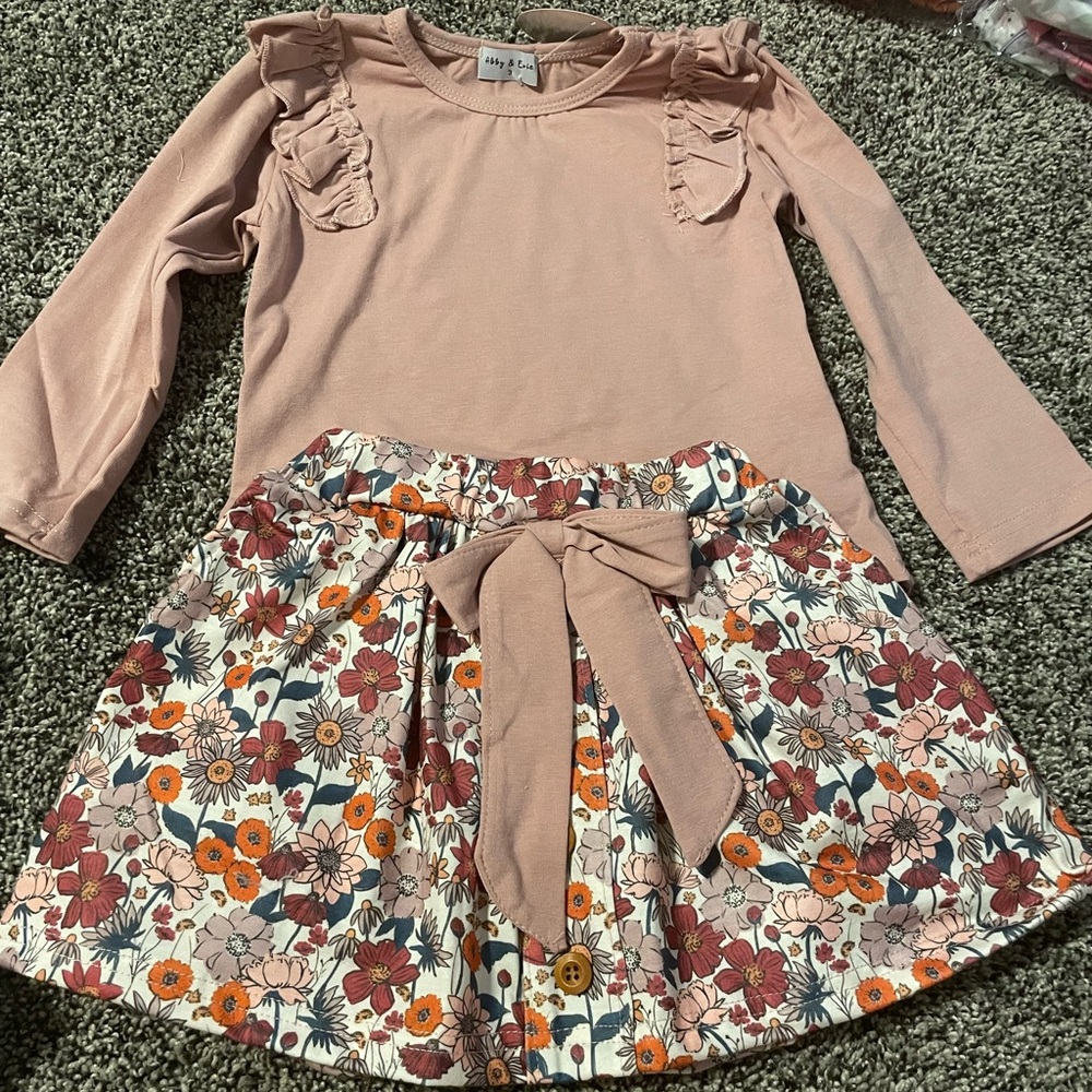 Pink Ruffle Top and Floral Skirt Set